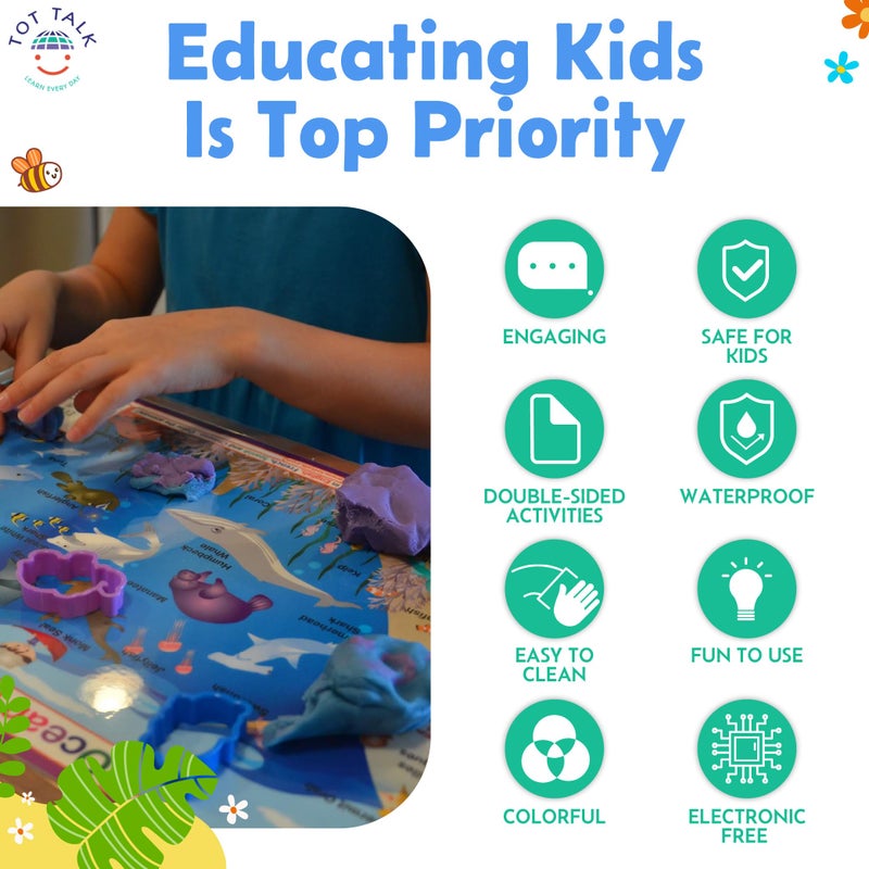 Tot Talk Learn Sea Creatures Names in English, Spanish, Chinese, & Frenchâ€“ Ocean Kids' Educational Placemat â€“ Made in USA - Color in Animals on Reverse Side â€“ Waterproof, Washable â€“ By Tot Talk â€“ 11.5â€ x 17.5â€ - Image 3